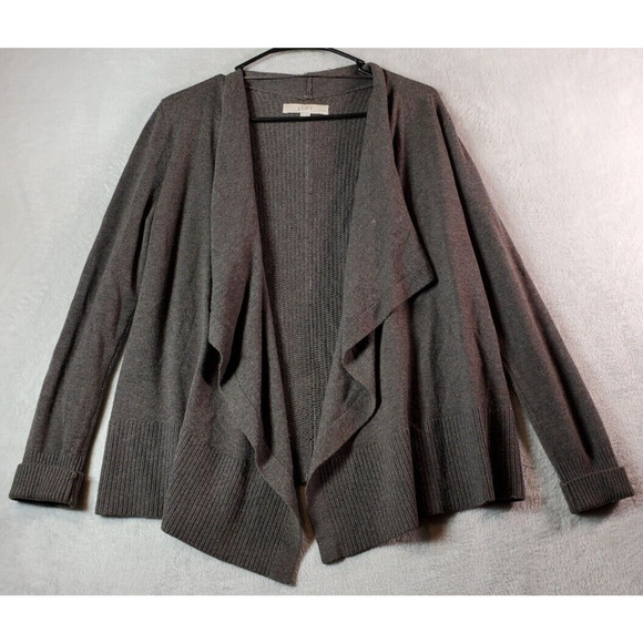 LOFT Cardigan Womens Petites Medium Gray Knit Merino Wool Long Sleeve Open Front - Picture 1 of 8
